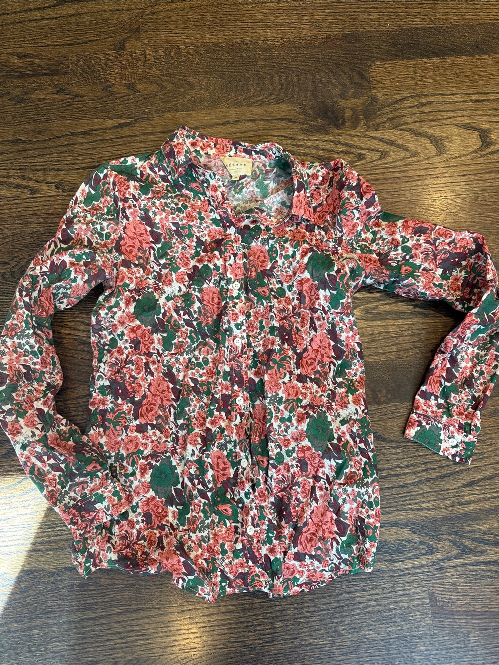 Sezane blouse size 34  Floral Button-Up Jacket - Red & Green pink